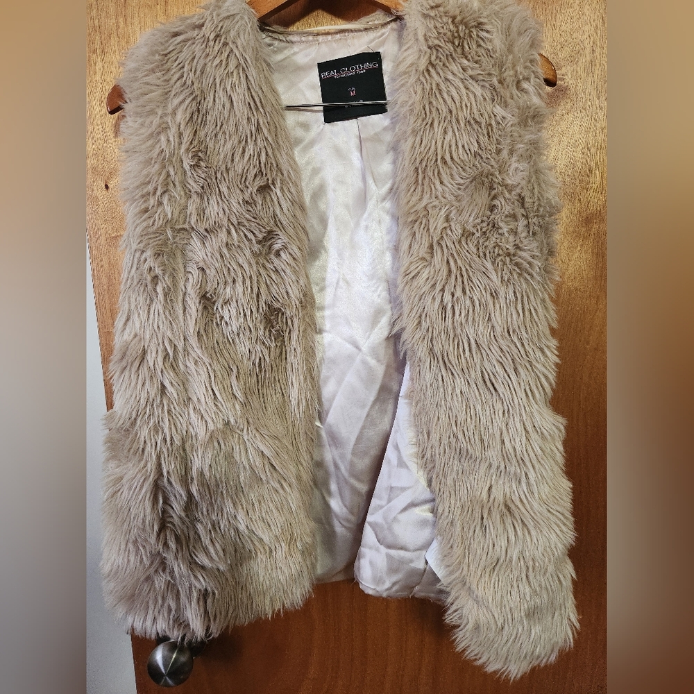Faux Fur Vest in Tan by Real Clothing